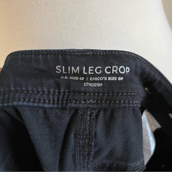 Chico's Black Mid Rise Stretch Slim Leg Crop Pants 
Chico's Size 0P US 4P - Picture 6 of 6